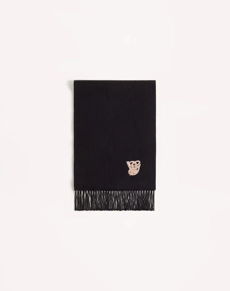 Valentino Garavani Val E26 Scarf — Black Wool Scarfs