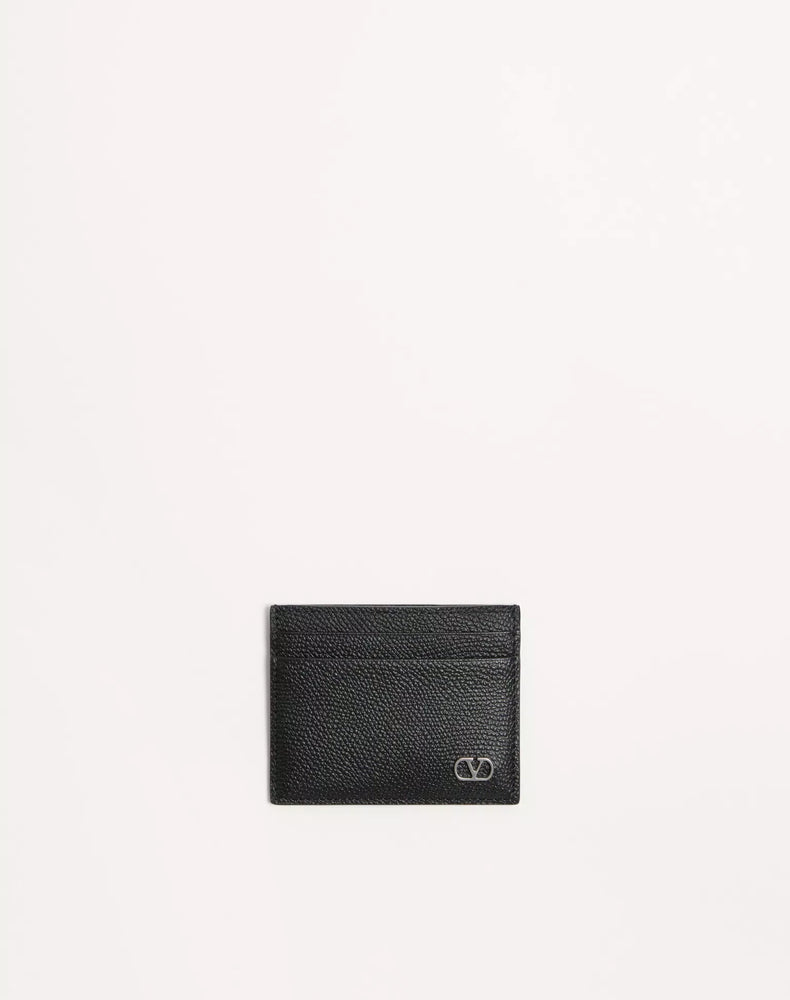 Valentino Garavani Textured Leather Card Case — Black Cases
