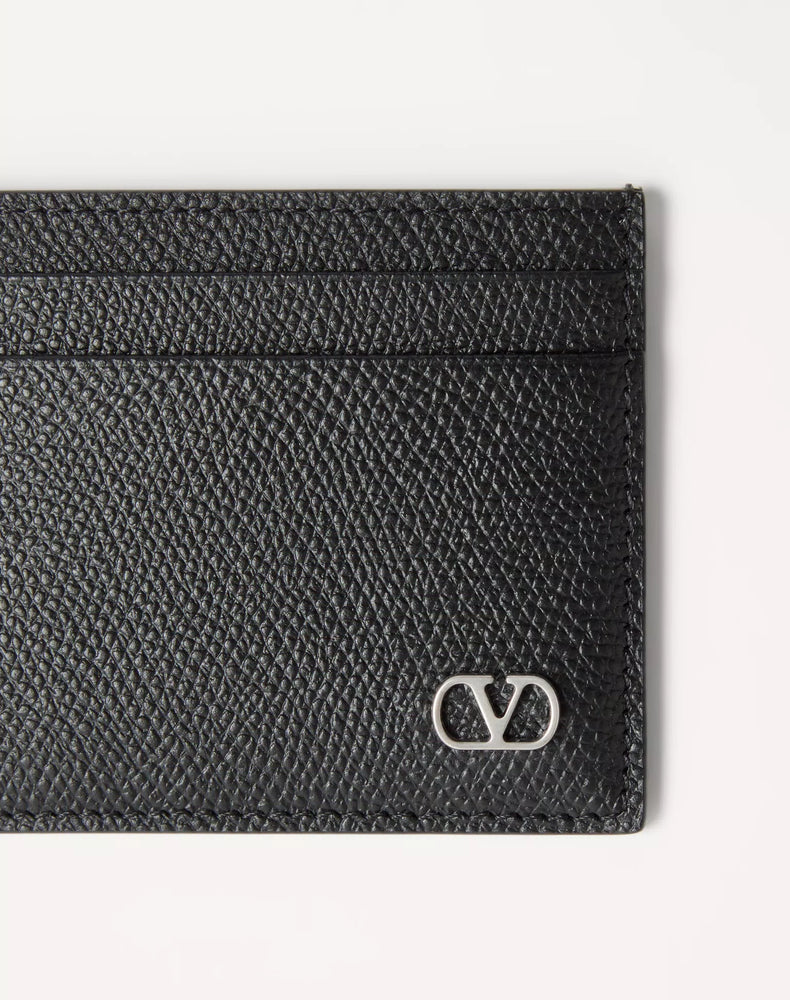 Valentino Garavani Textured Leather Card Case — Black Cases
