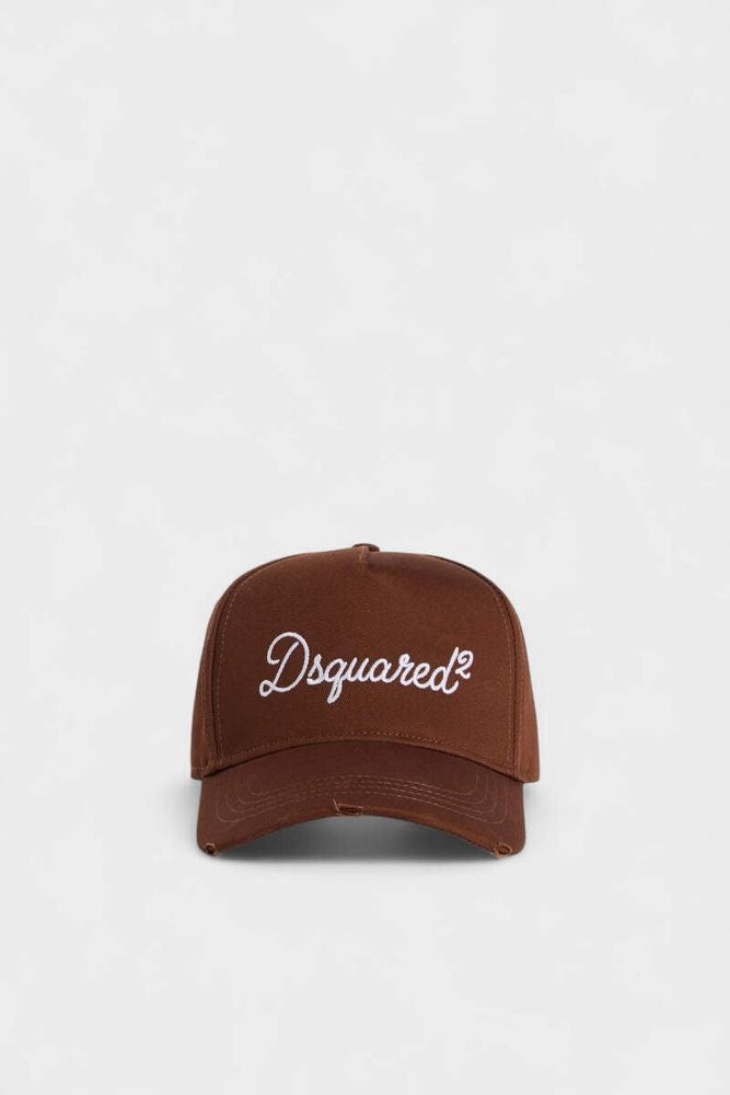 Dsquared2 Bcm097605c00001 Logo-Embroidered Baseball Cap — Brown Cotton Twill Caps