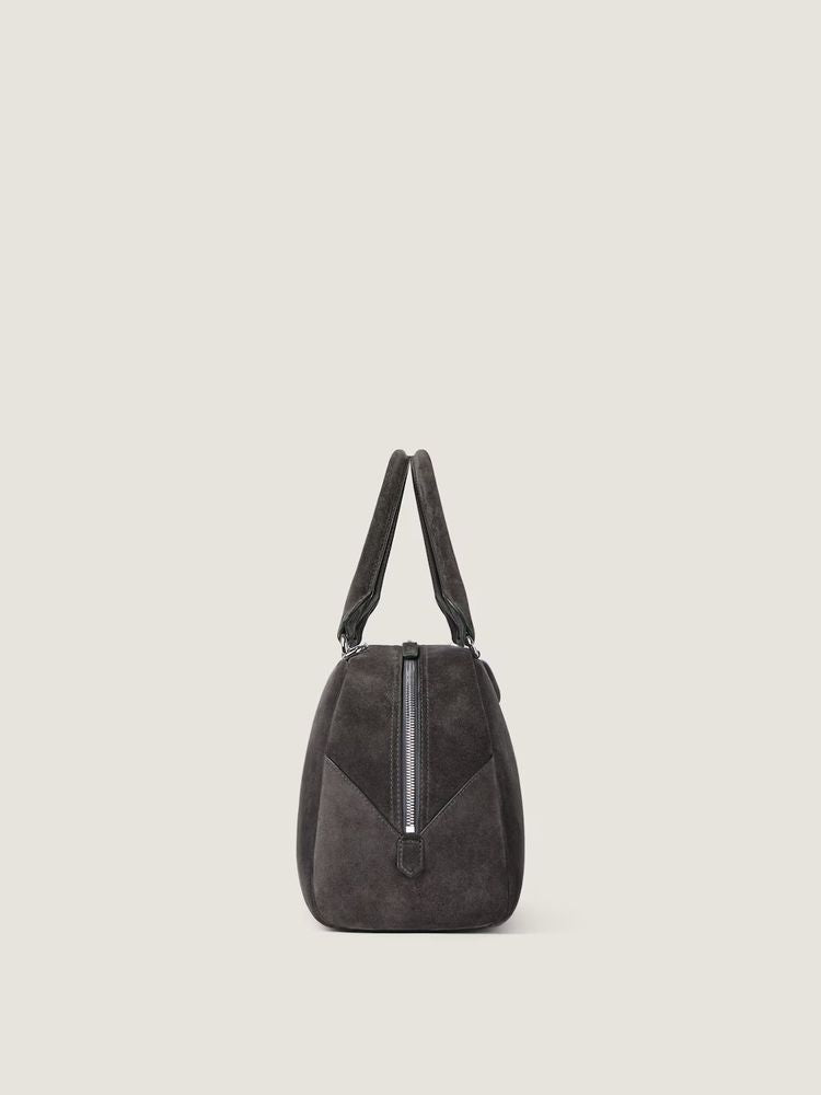 Givenchy Chevron-Pleated Suede Top Handle Bag — Gray