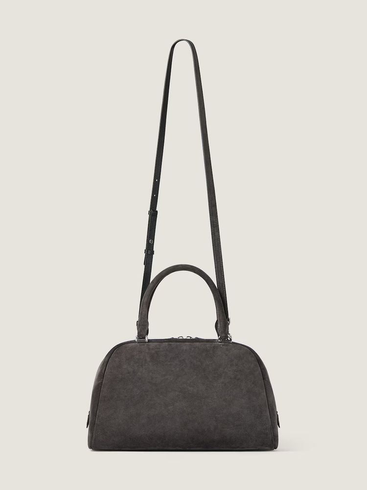 Givenchy Chevron-Pleated Suede Top Handle Bag — Gray