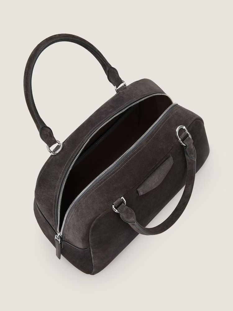 Givenchy Chevron-Pleated Suede Top Handle Bag — Gray