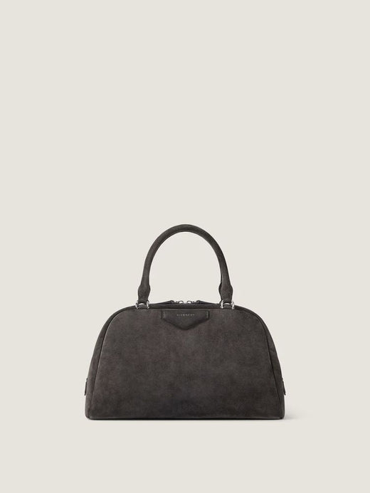 Givenchy Chevron-Pleated Suede Top Handle Bag — Gray