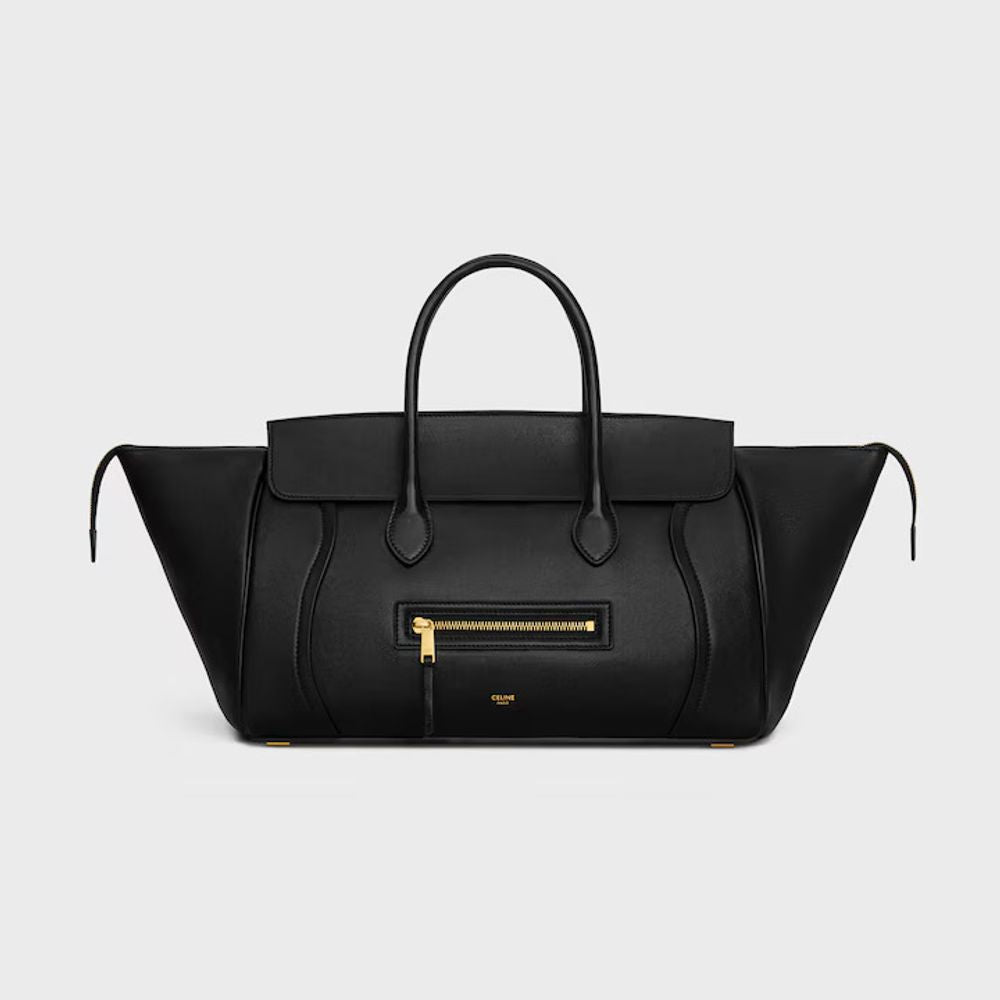 Celine Structured Leather Trapezoid Top Handle Bag — Black