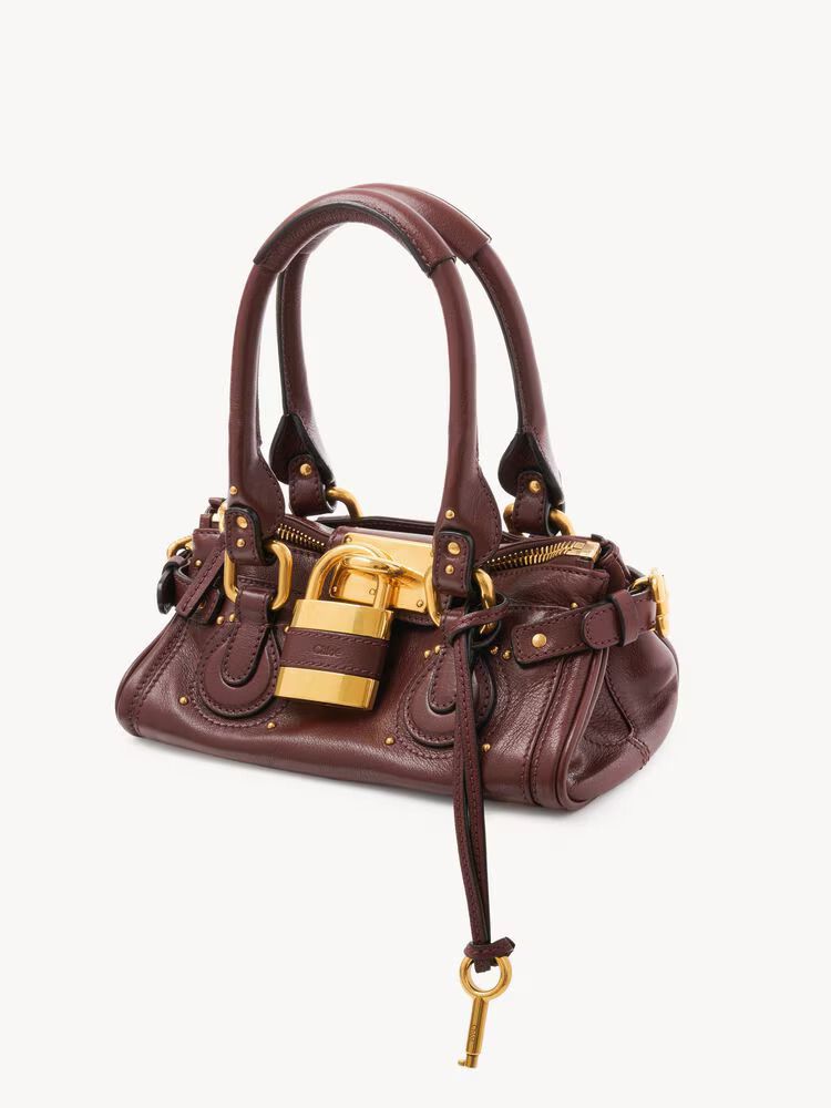 Chloé Gold-Plated Hardware Top Handle Bag — Burgundy Leather