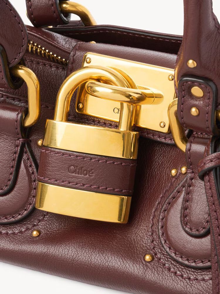 Chloé Gold-Plated Hardware Top Handle Bag — Burgundy Leather