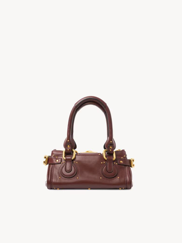 Chloé Gold-Plated Hardware Top Handle Bag — Burgundy Leather