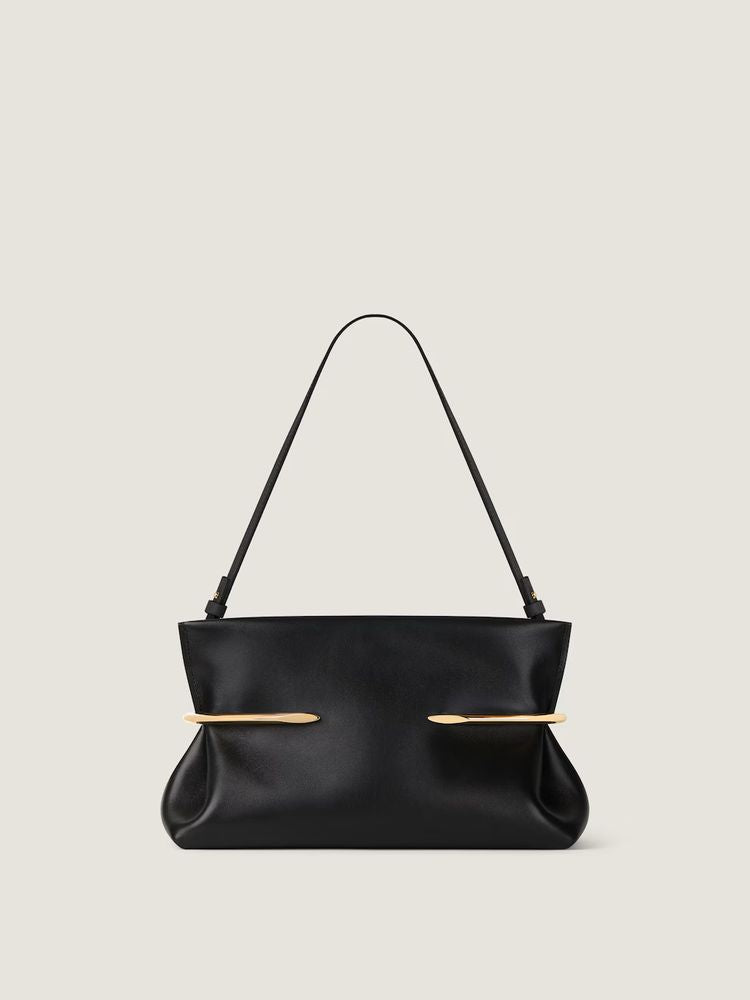 Givenchy Gold-Hardware Leather Clutch — Black