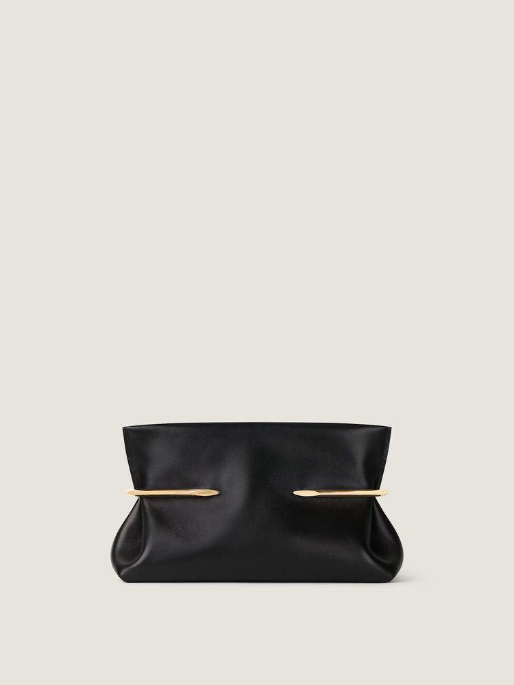 Givenchy Gold-Hardware Leather Clutch — Black