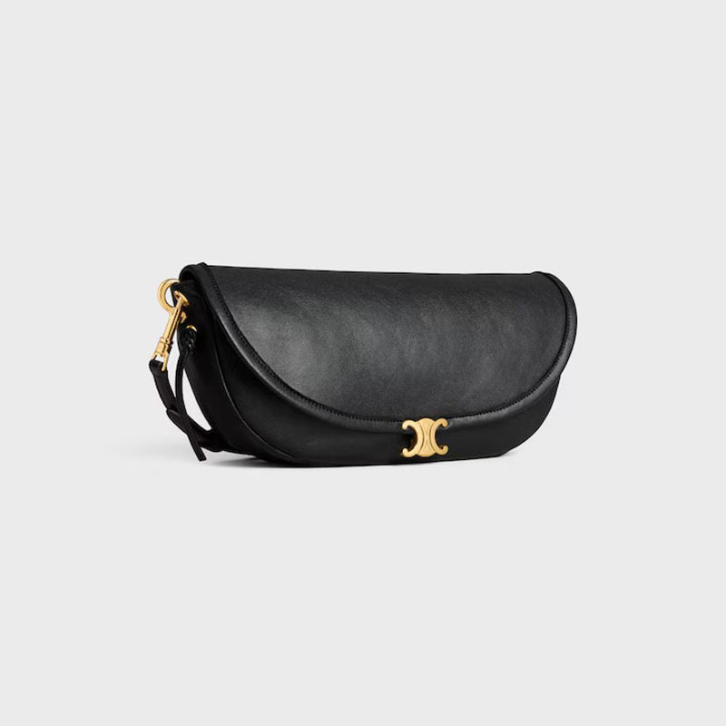 Celine Sculpted Gold Hardware Crossbody Bag — Black Leather