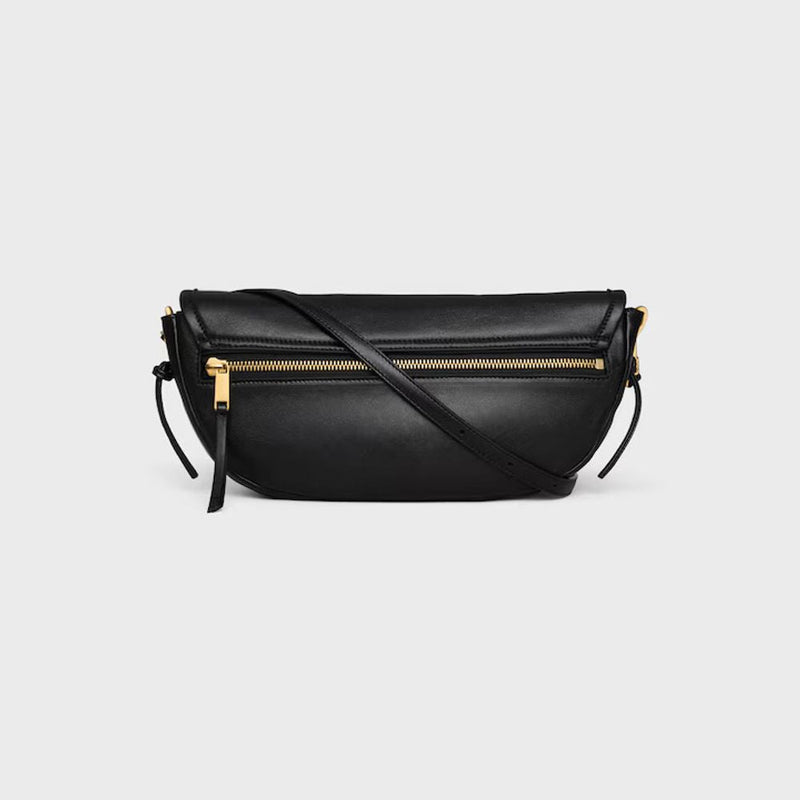 Celine Sculpted Gold Hardware Crossbody Bag — Black Leather