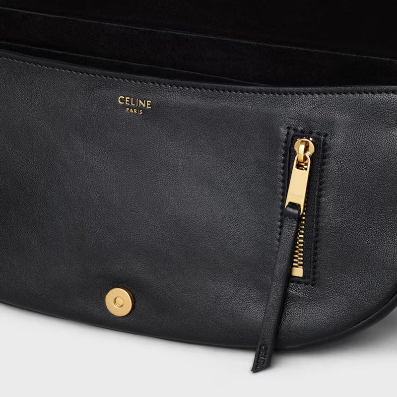 Celine Sculpted Gold Hardware Crossbody Bag — Black Leather
