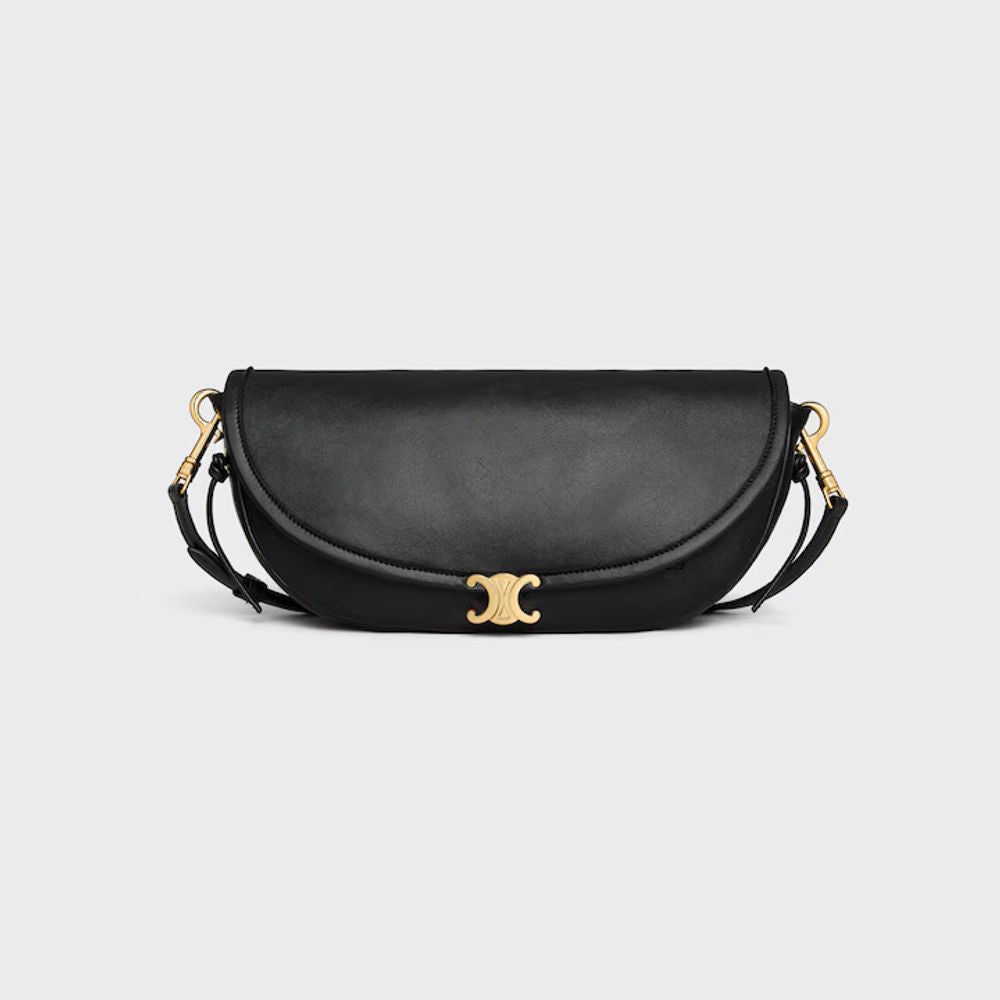 Celine Sculpted Gold Hardware Crossbody Bag — Black Leather