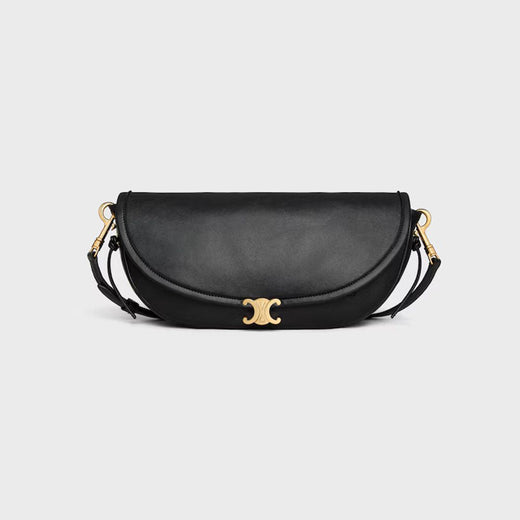 Celine Sculpted Gold Hardware Crossbody Bag — Black Leather