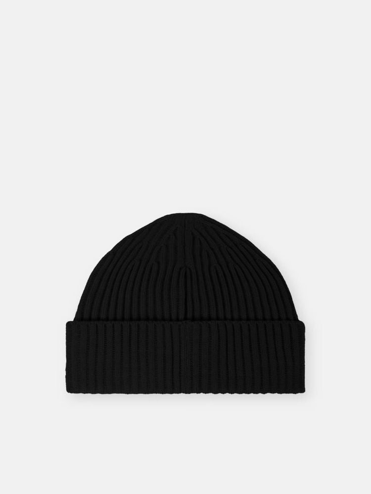 Stone Island L2s15n100002s00c3v00 Ribbed Knit Beanie — Black Wool Blend Beanies