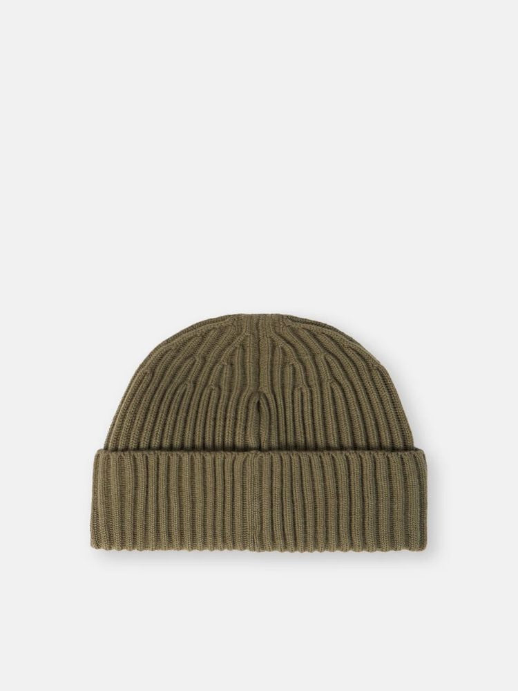 Stone Island L2s15n100002s00c3v00 Ribbed Wool Knit Beanie — Khaki Beanies