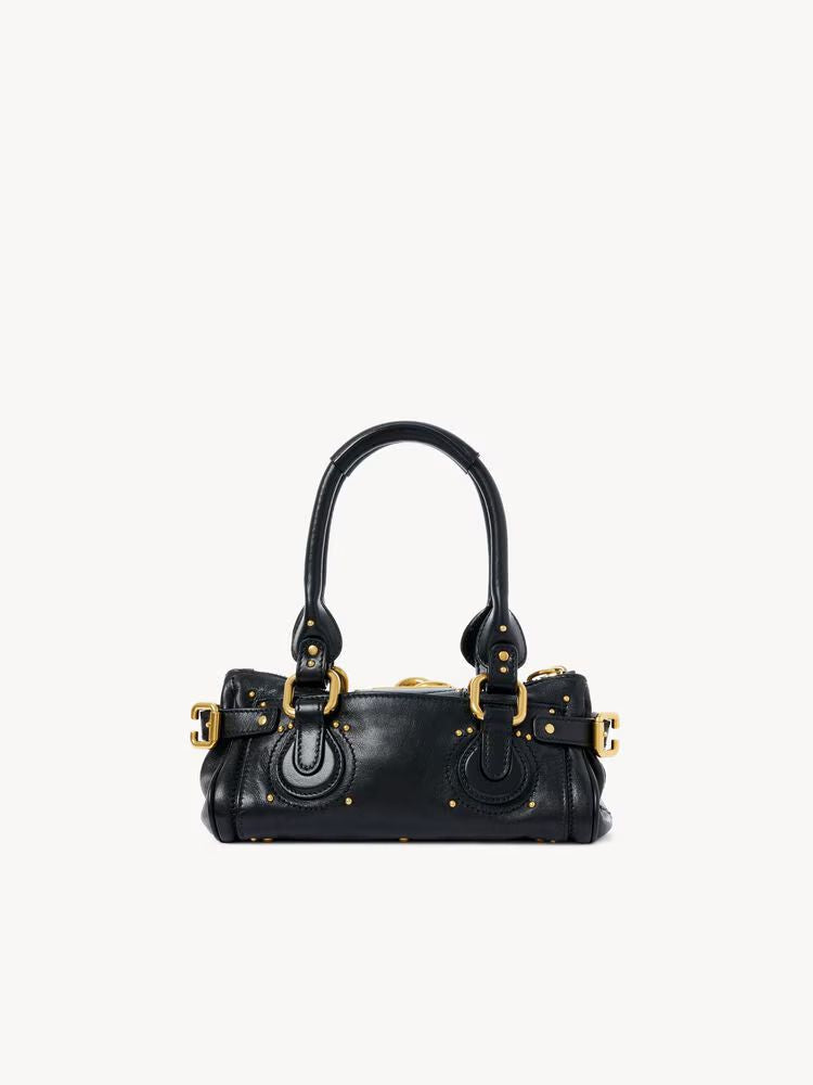 Chloé Gold-Hardware Structured Shoulder Bag — Black Leather