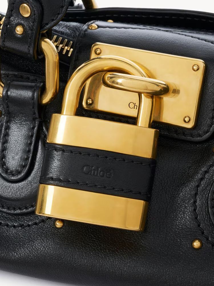 Chloé Gold-Hardware Structured Shoulder Bag — Black Leather