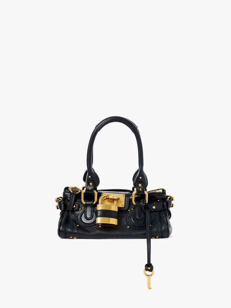Chloé Gold-Hardware Structured Shoulder Bag — Black Leather