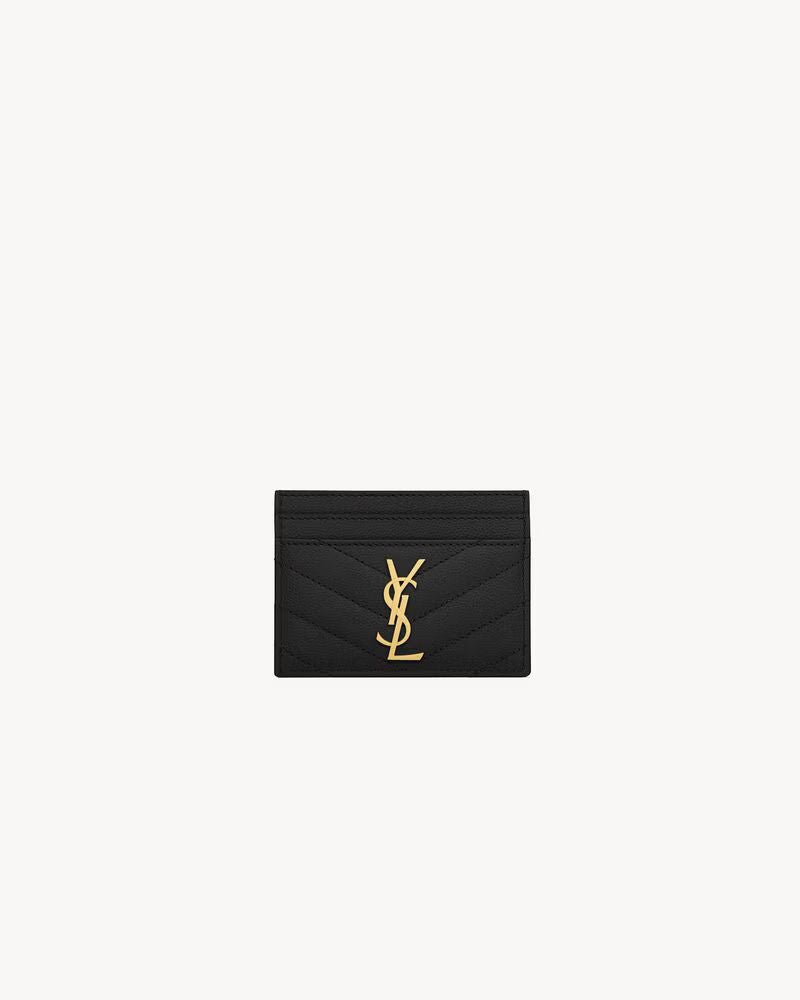 Saint Laurent Logo-Embossed Card Case — Black Quilted Leather Cases