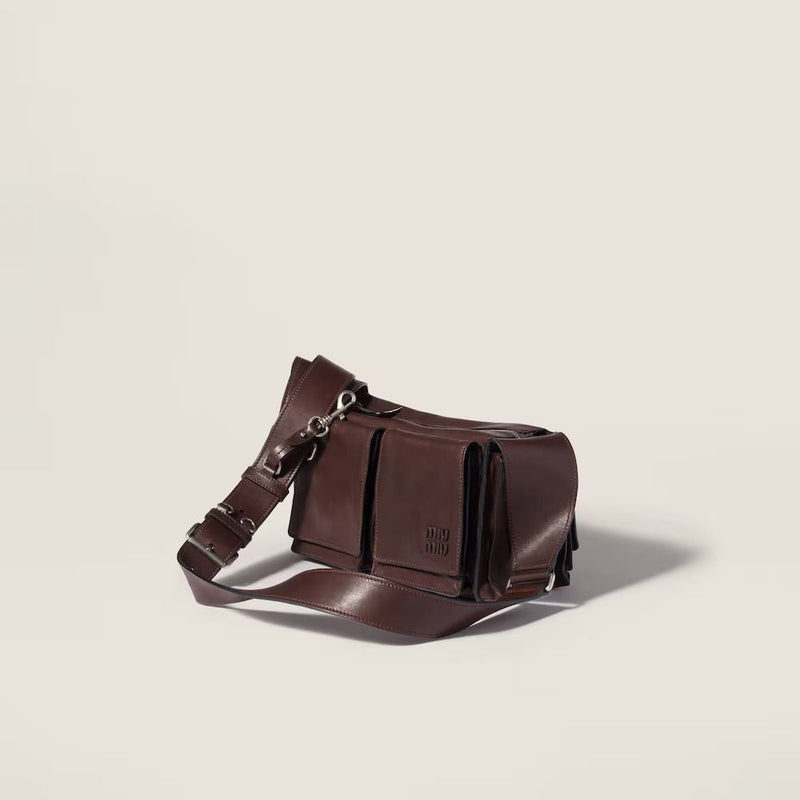 Miu Miu Structured Leather Compartments Belt Bag — Brown