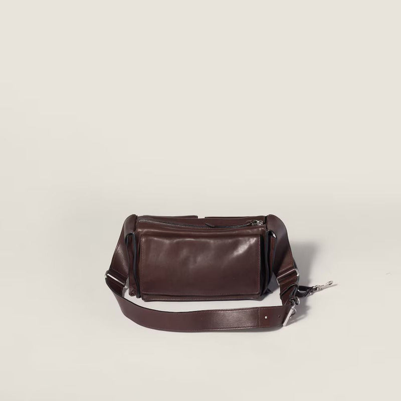 Miu Miu Structured Leather Compartments Belt Bag — Brown