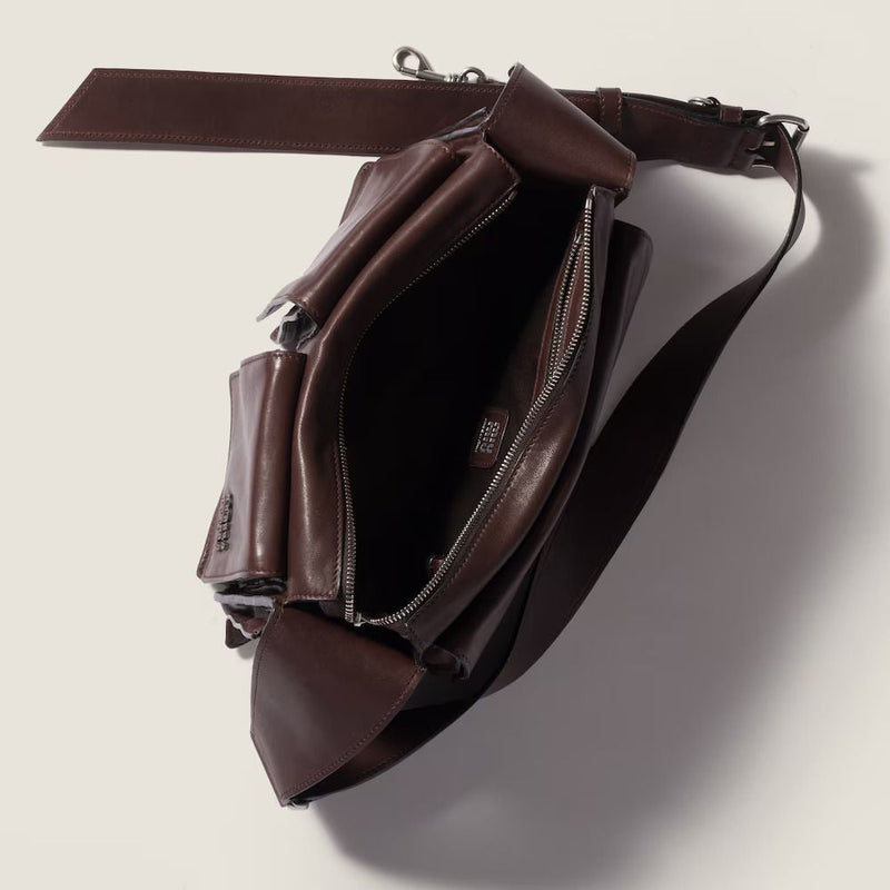 Miu Miu Structured Leather Compartments Belt Bag — Brown