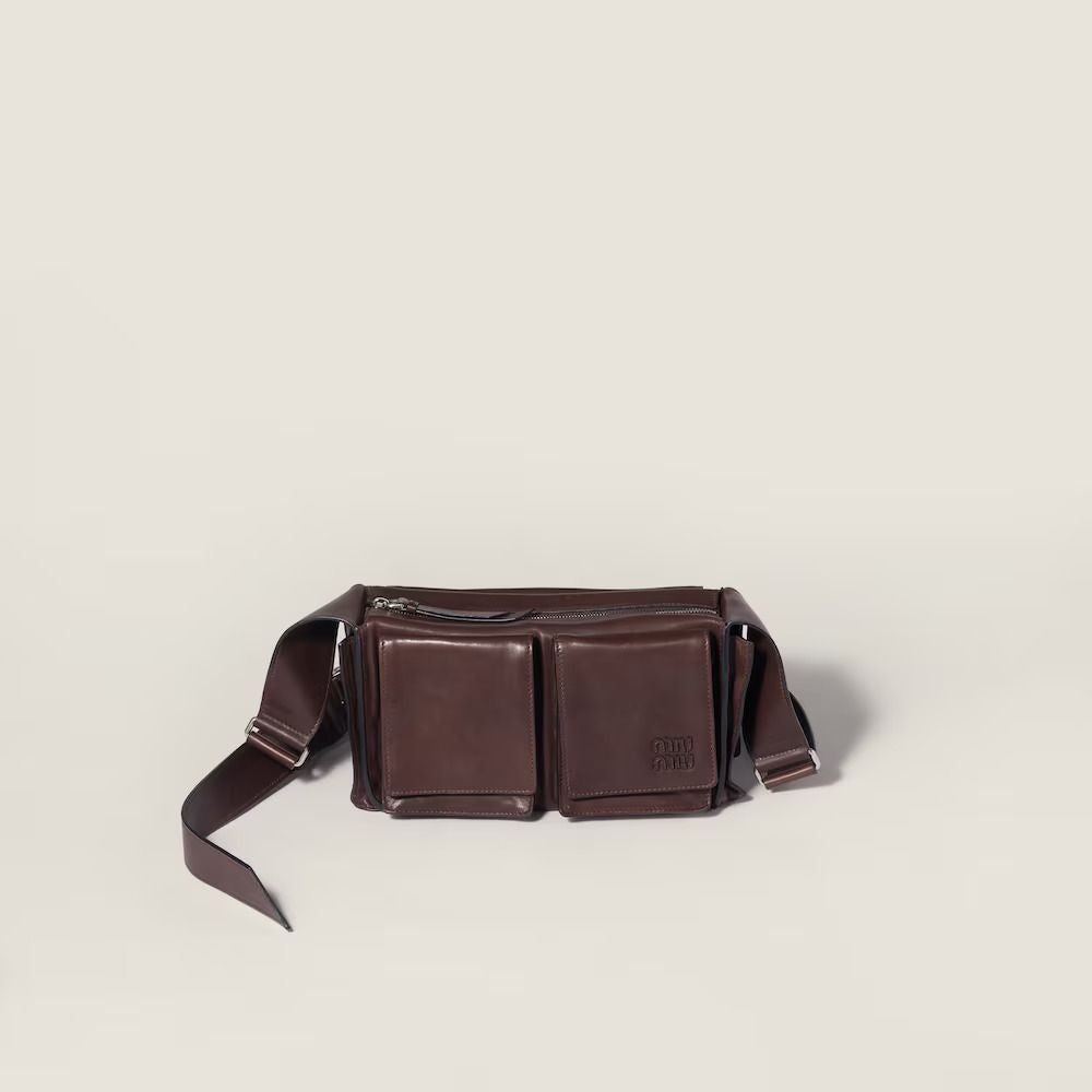 Miu Miu Structured Leather Compartments Belt Bag — Brown