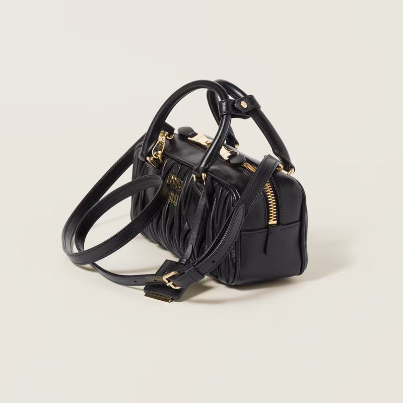Miu Miu Matelassé Top Handle Bag — Black Leather