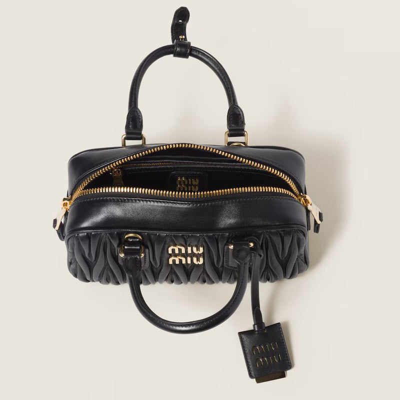 Miu Miu Matelassé Top Handle Bag — Black Leather