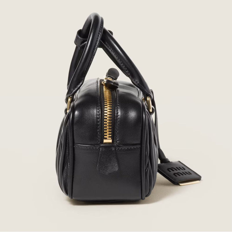 Miu Miu Matelassé Top Handle Bag — Black Leather
