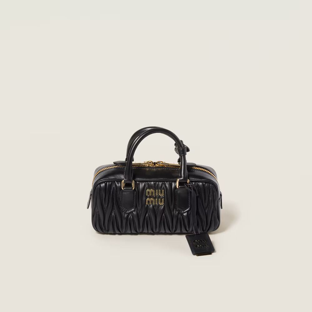 Miu Miu Matelassé Top Handle Bag — Black Leather