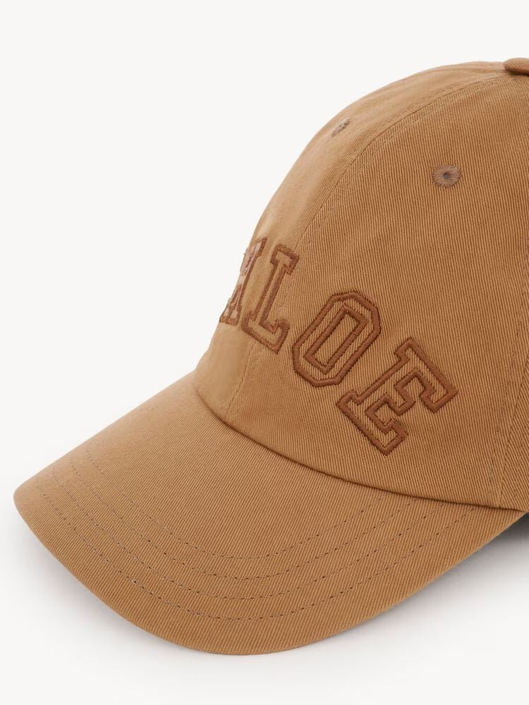 Chloé Ch26ahc04ctn Embroidered Logo Baseball Cap — Tan Cotton Caps