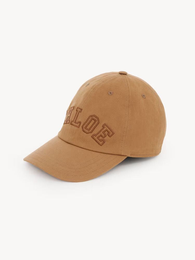 Chloé Ch26ahc04ctn Embroidered Logo Baseball Cap — Tan Cotton Caps