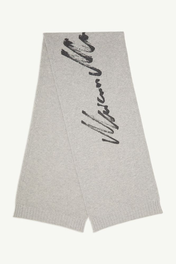 Mm6 Maison Margiela Logo-Print Wool Scarf — Gray Scarfs