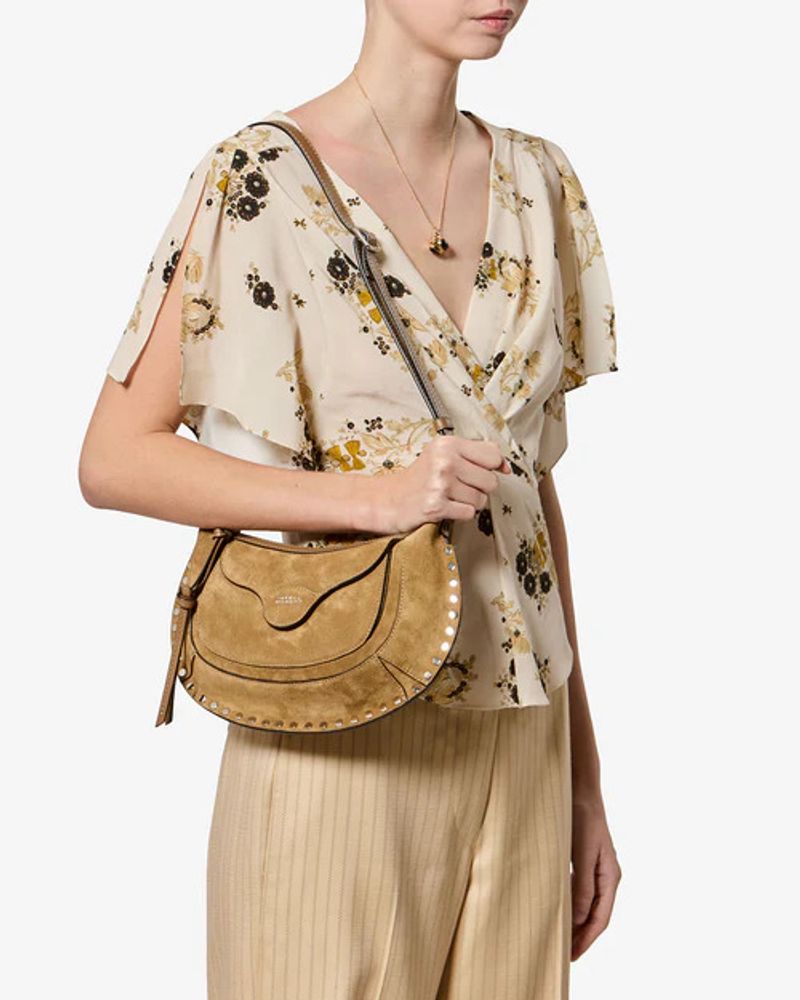 Isabel Marant Studded Suede Shoulder Bag — Taupe