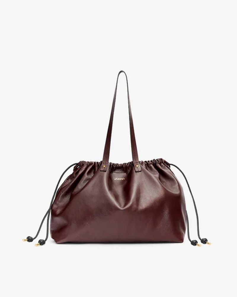 Isabel Marant Gathered Leather Shoulder Bag — Burgundy