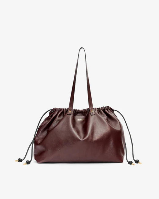 Isabel Marant Gathered Leather Shoulder Bag — Burgundy