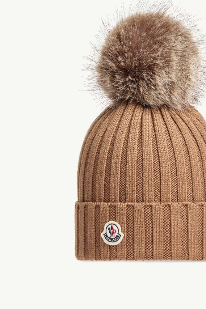 Moncler L20933b00039a9327238 Wool-Blend With Pompom Beanie — Camel Beanies