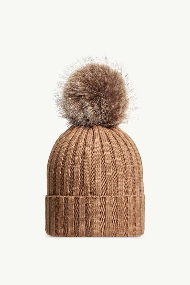 Moncler L20933b00039a9327238 Wool-Blend With Pompom Beanie — Camel Beanies