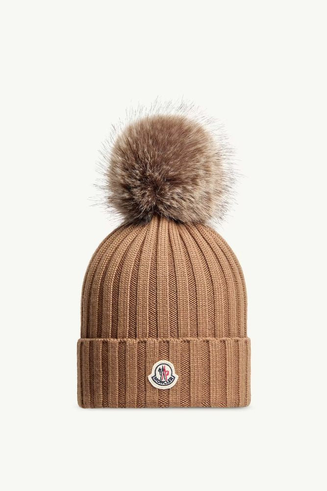 Moncler L20933b00039a9327238 Wool-Blend With Pompom Beanie — Camel Beanies