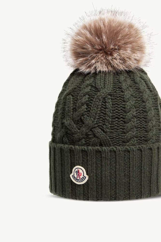 Moncler L20933b00041m1127877 Winter Hat — Khaki Wool-blend Knit