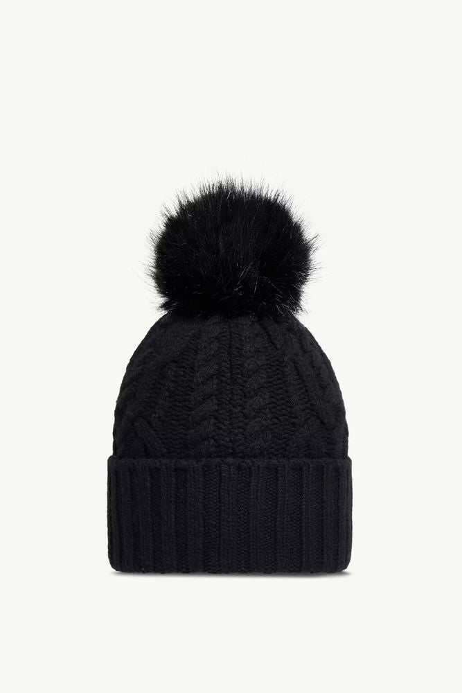 Moncler L20933b00041m4506999 Fur Pom-Pom Beanie — Black Wool With Beanies