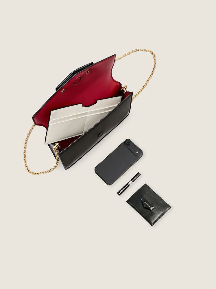 Givenchy Metal-Accented Envelope Clutch — Black Leather