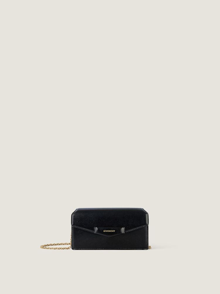 Givenchy Metal-Accented Envelope Clutch — Black Leather