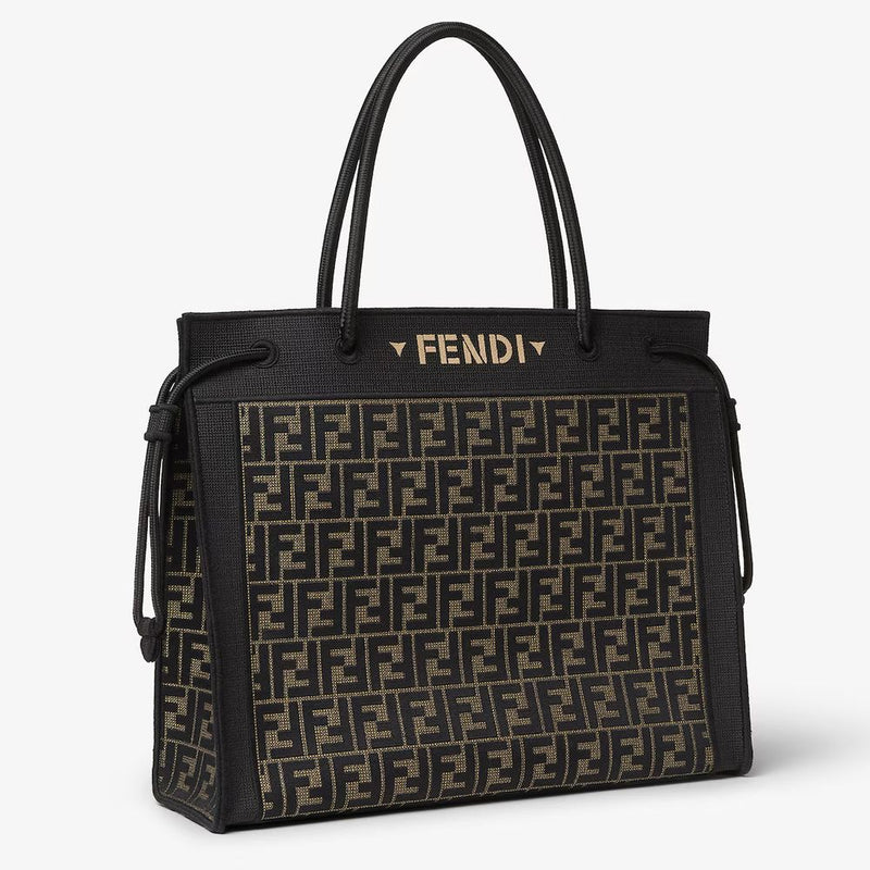 Fendi Ff Monogram Jacquard Shoulder Bag — Black Canvas