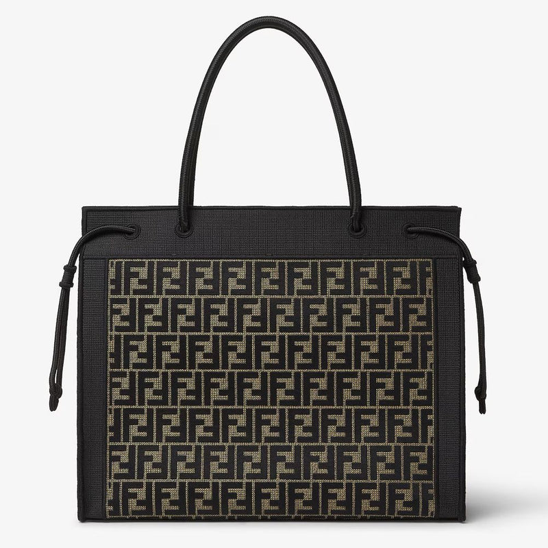 Fendi Ff Monogram Jacquard Shoulder Bag — Black Canvas