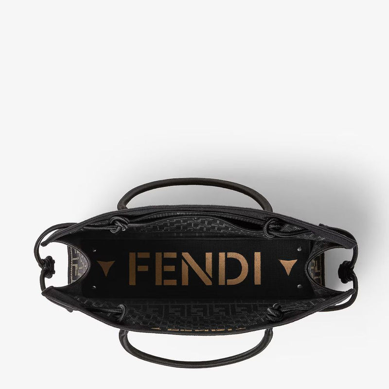 Fendi Ff Monogram Jacquard Shoulder Bag — Black Canvas