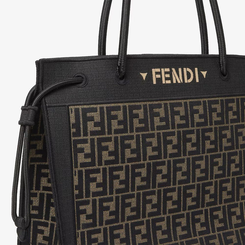 Fendi Ff Monogram Jacquard Shoulder Bag — Black Canvas
